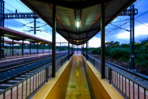Train station without people at sunset in the metropolitan area of Barcelona in Catalonia Spain Train station without people at sunset in the metropolitan area of Barcelona in Catalonia Spain
